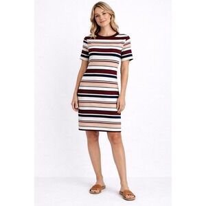 Absolutely Love It Striped Midi Dress Large Stretch Knit Short Sleeve